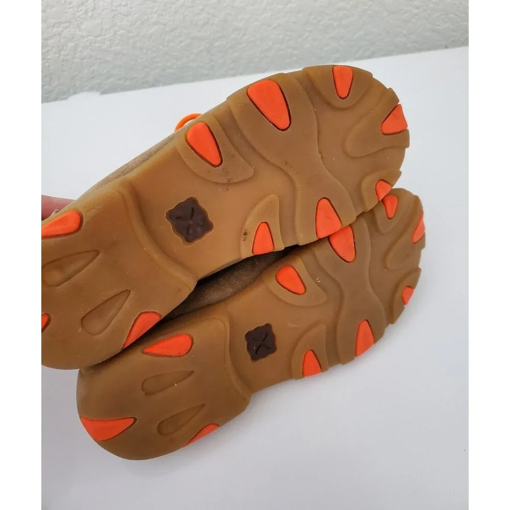 Twisted X Youth Brown Bomber with Neon Orange Driving Moccasin Casual Shoe 3.5 M